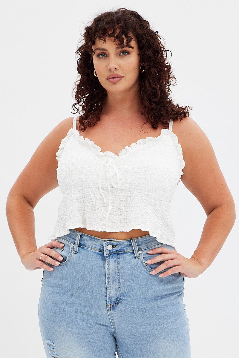 White Thread Top White Textured Top Sleeveless | You & All