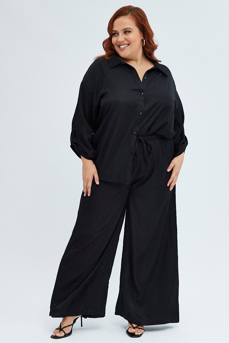 Black Relaxed Shirt Long Sleeve for YouandAll Fashion