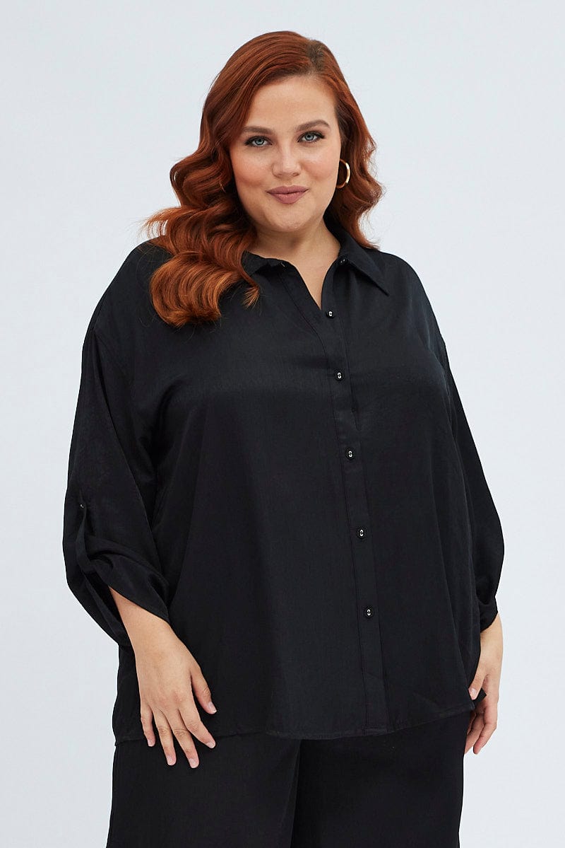 Black Relaxed Shirt Long Sleeve for YouandAll Fashion