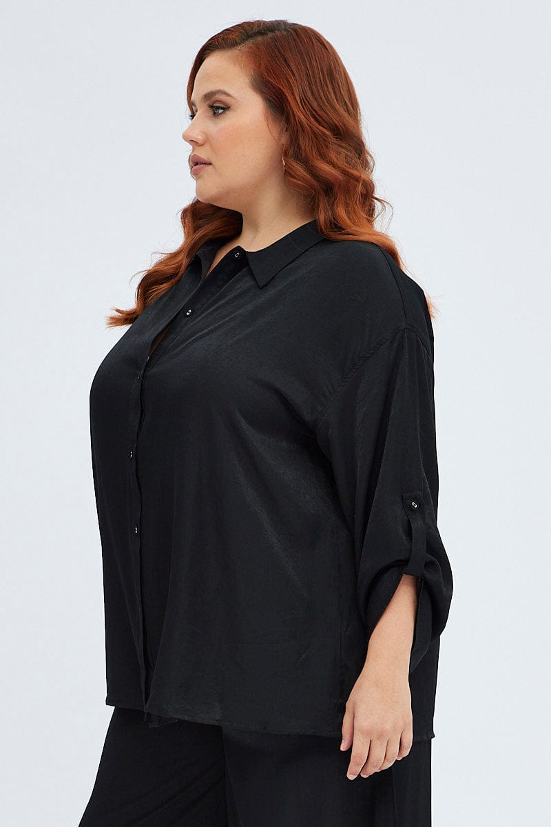 Black Relaxed Shirt Long Sleeve for YouandAll Fashion