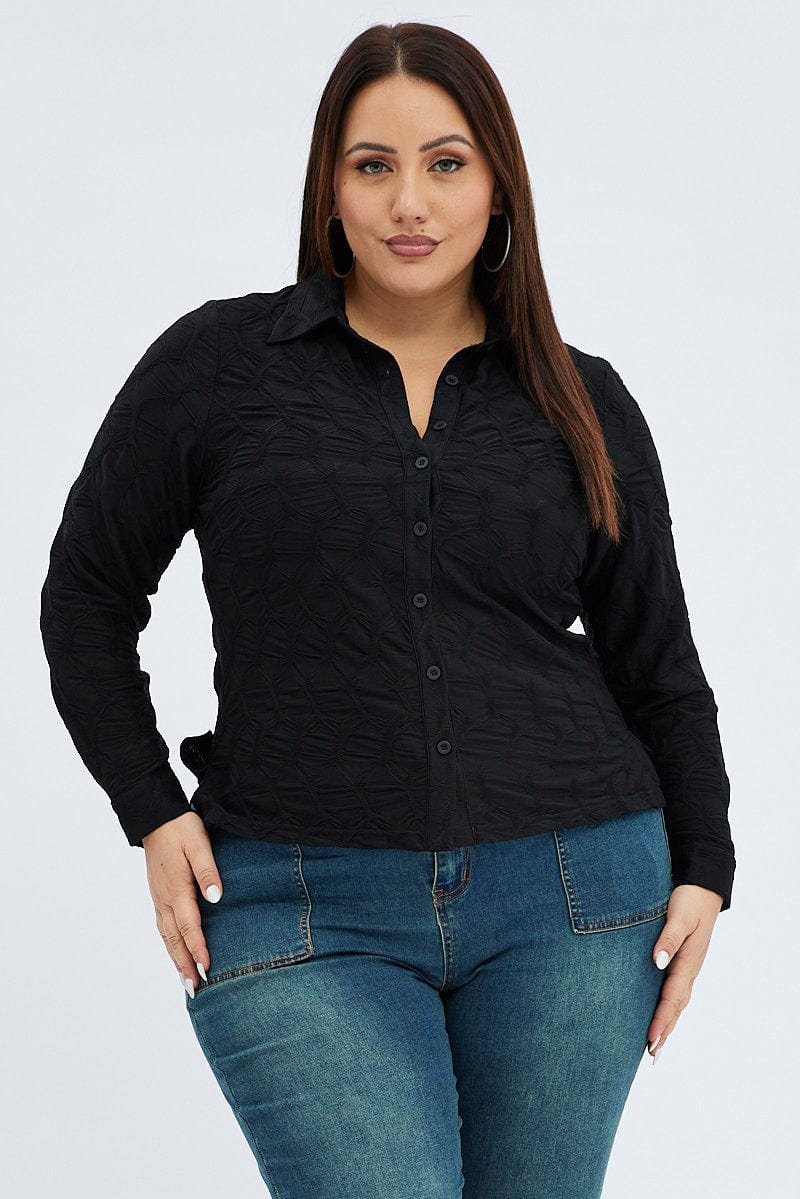 Black Textured Shirt Long Sleeve for YouandAll Fashion