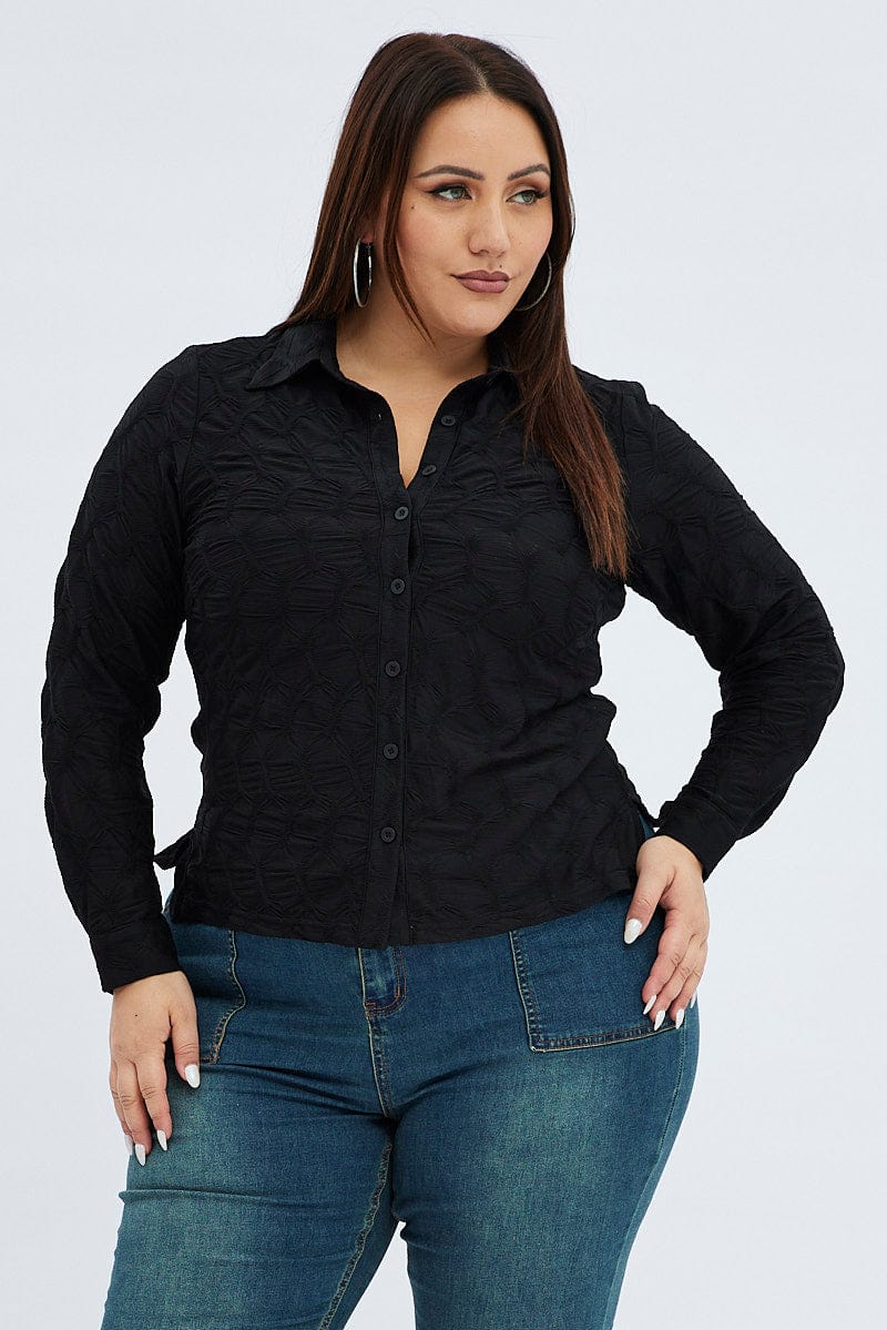 Black Textured Shirt Long Sleeve for YouandAll Fashion