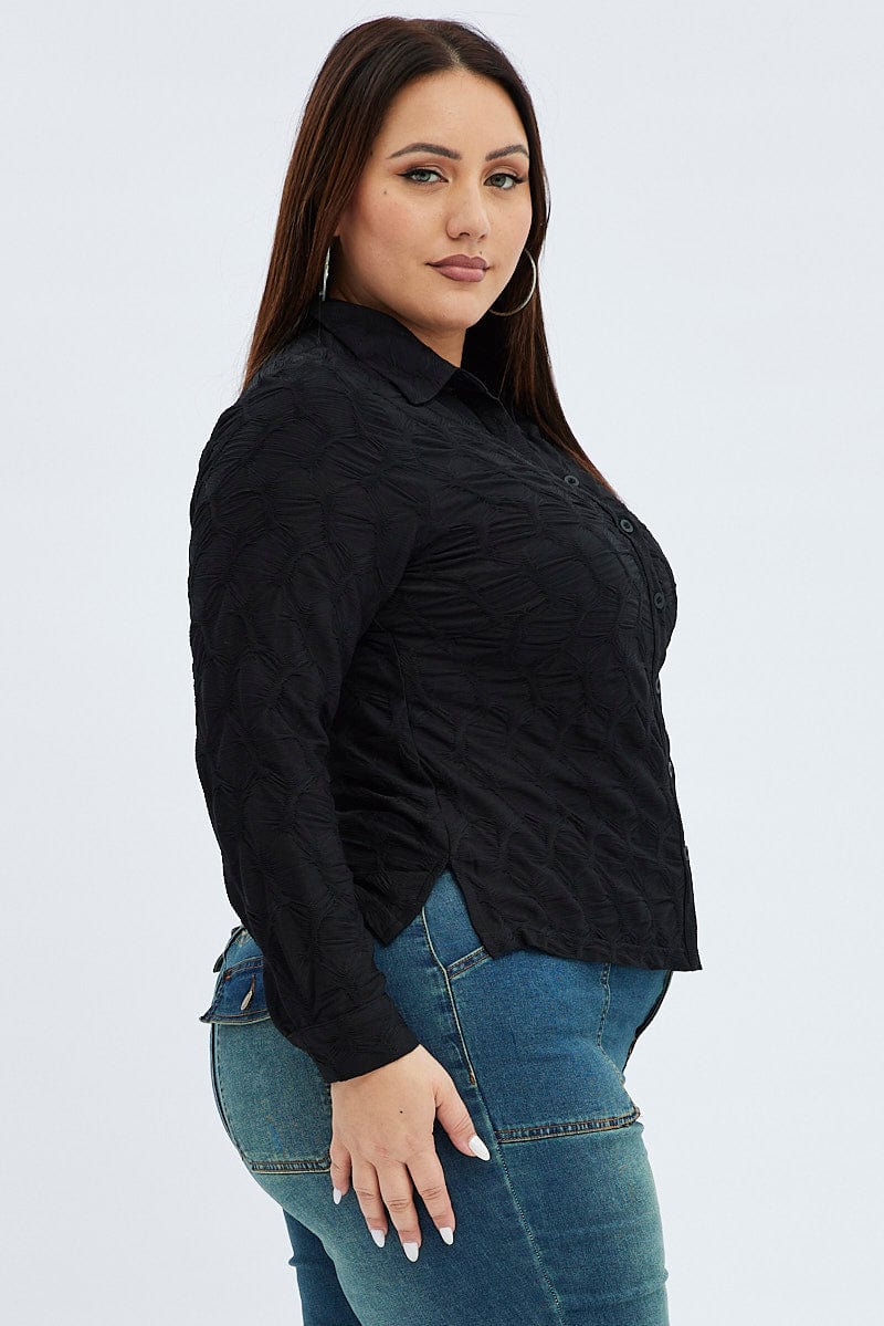 Black Textured Shirt Long Sleeve for YouandAll Fashion