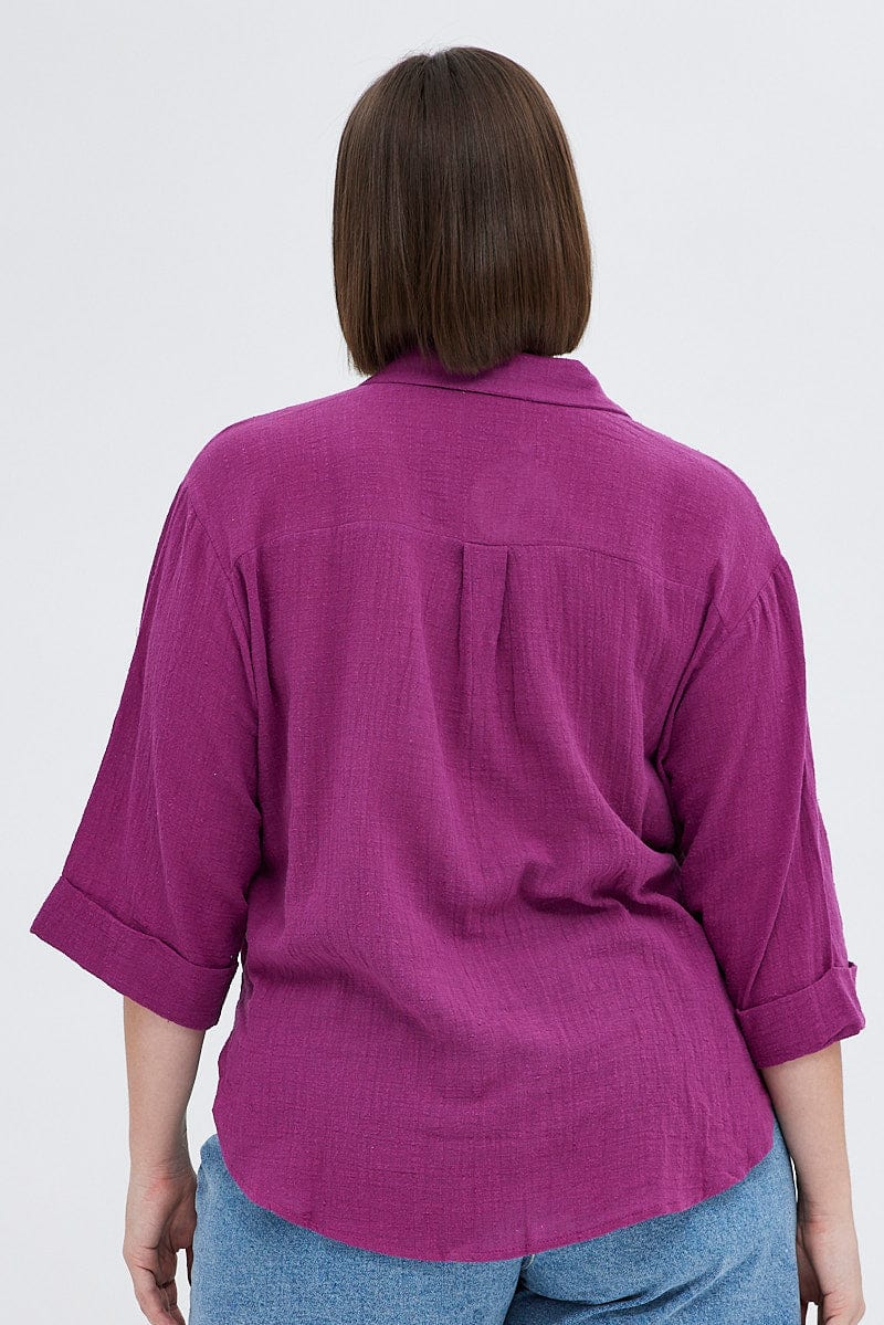 Purple Relaxed Shirt Three Quater Sleeve V-Neck for YouandAll Fashion