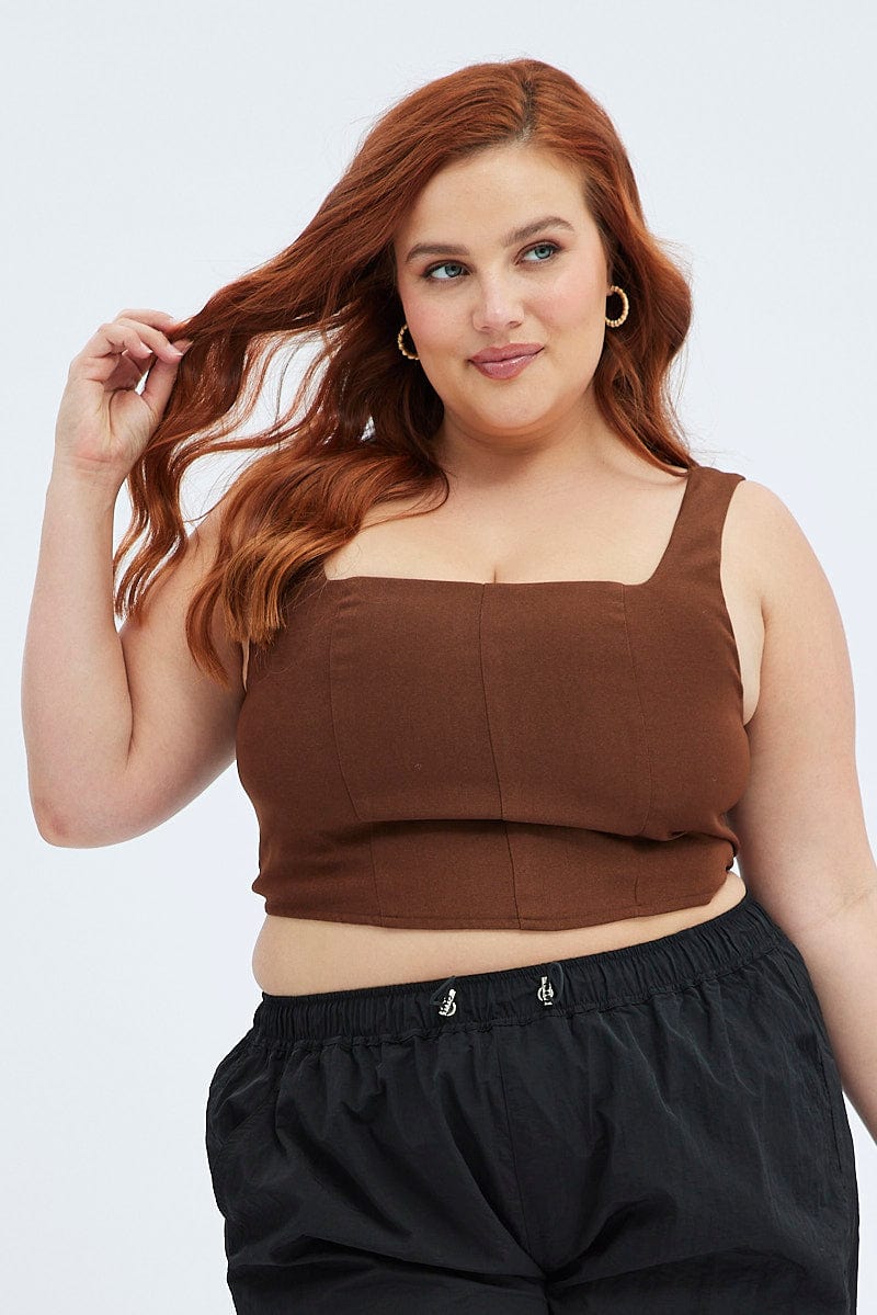 Brown Corset Top Sleeveless Crop for YouandAll Fashion
