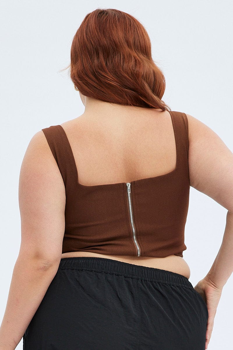 Brown Corset Top Sleeveless Crop for YouandAll Fashion