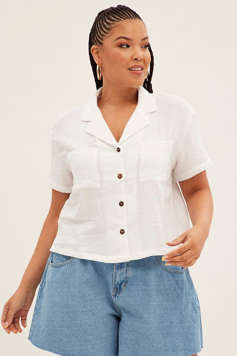 White Crop Shirt Short Sleeve Button Up for YouandAll Fashion