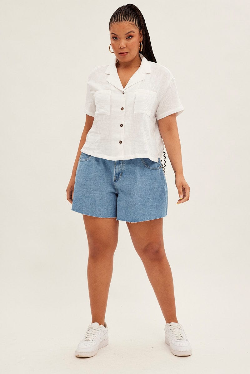 White Crop Shirt Short Sleeve Button Up for YouandAll Fashion