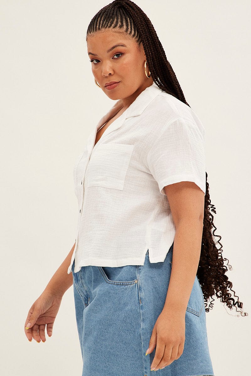 White Crop Shirt Short Sleeve Button Up for YouandAll Fashion