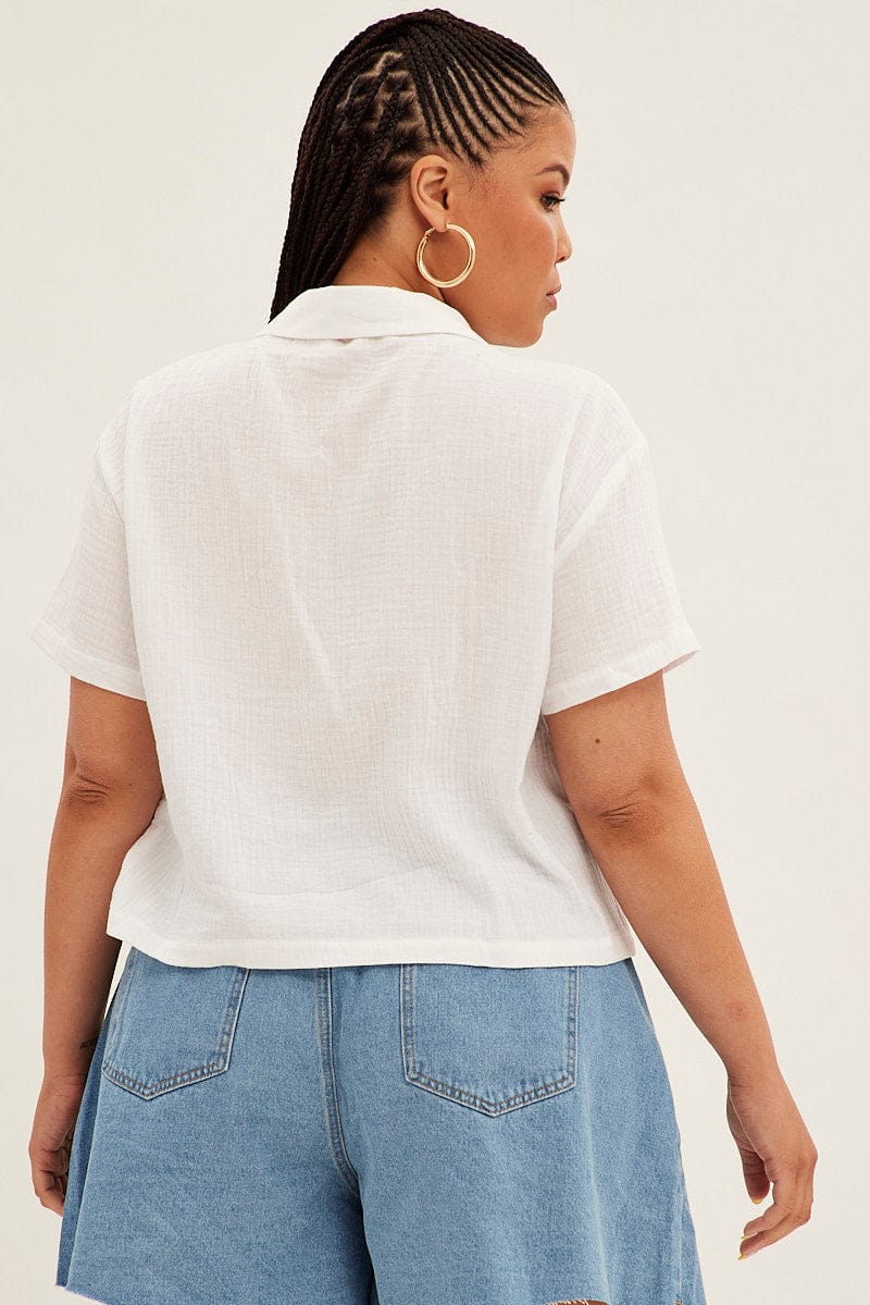 White Crop Shirt Short Sleeve Button Up for YouandAll Fashion