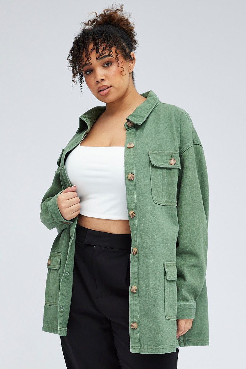 Green Cargo Shacket Long Sleeve for YouandAll Fashion