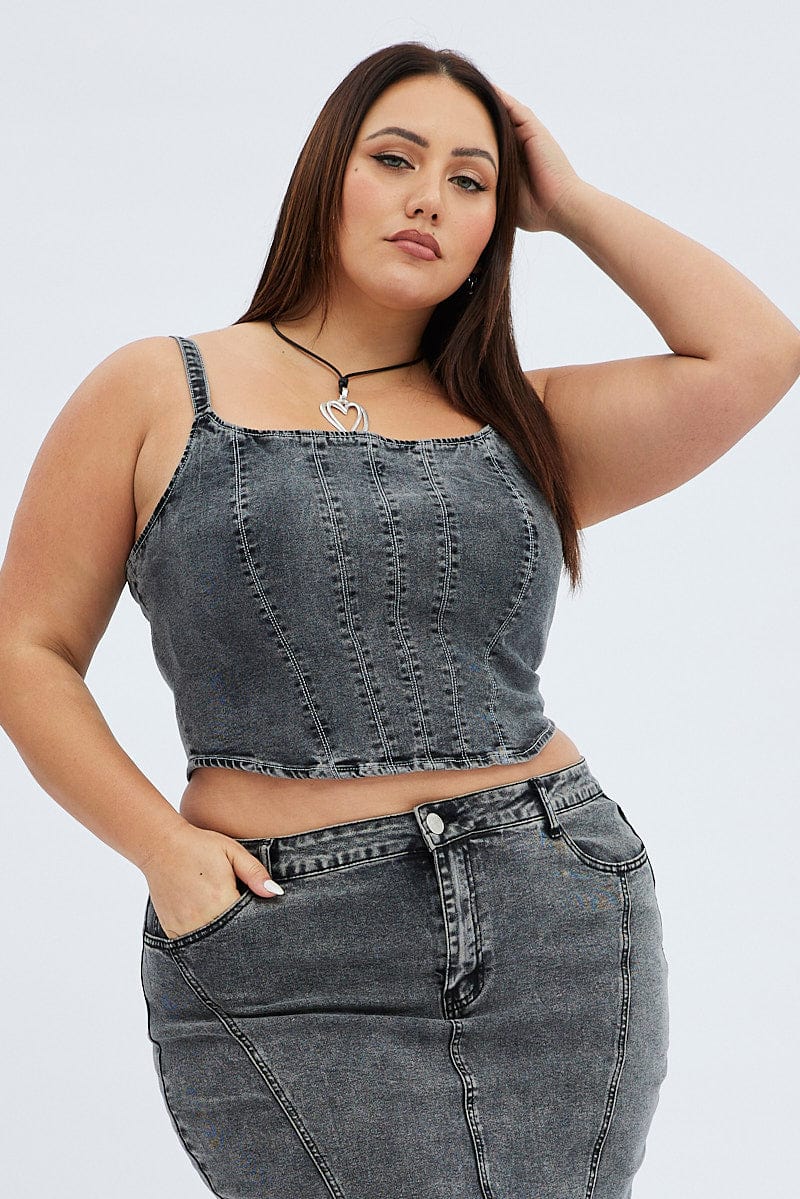 Black Crop Top Sleeveless Corset Denim for YouandAll Fashion