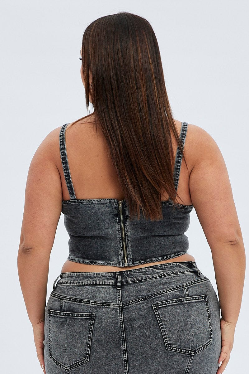 Black Crop Top Sleeveless Corset Denim for YouandAll Fashion