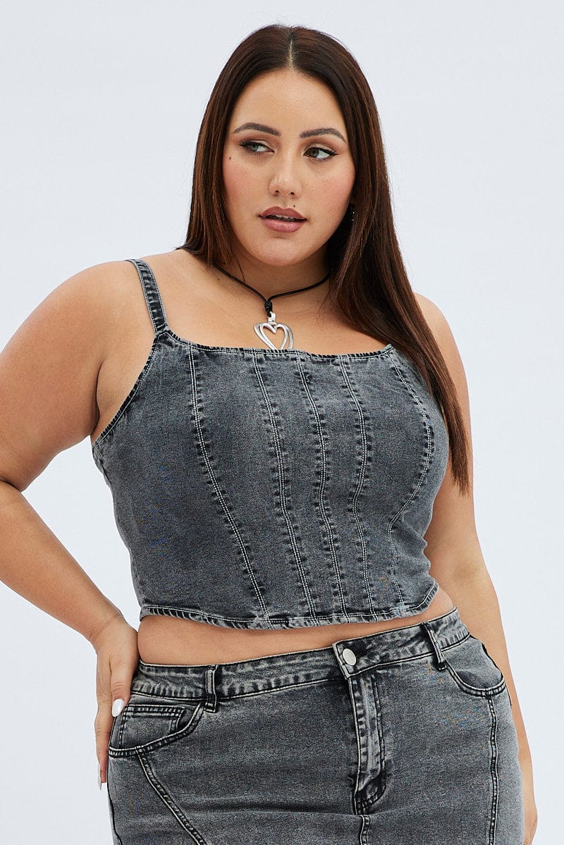 Black Crop Top Sleeveless Corset Denim for YouandAll Fashion