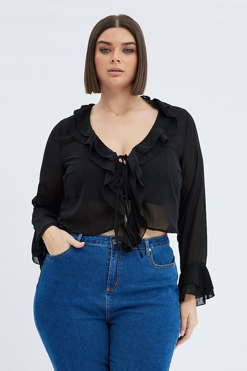 Black Ruffle Top Long Sleeve Chiffon | You & All