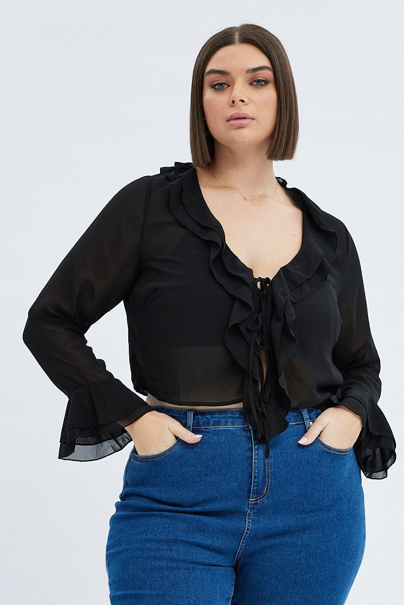 Black Ruffle Top Long Sleeve Chiffon | You & All