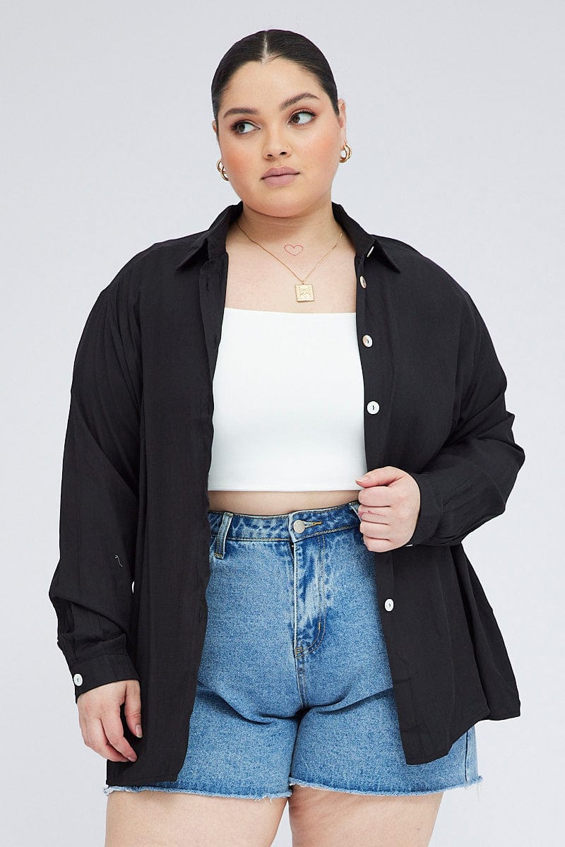 Black Relaxed Shirt Long Sleeve for YouandAll Fashion