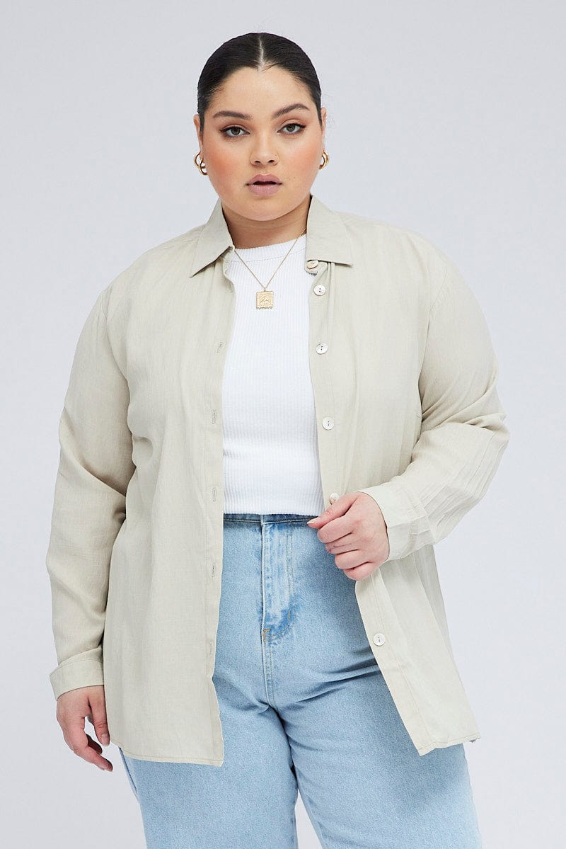 Beige Relaxed Shirt Long Sleeve for YouandAll Fashion