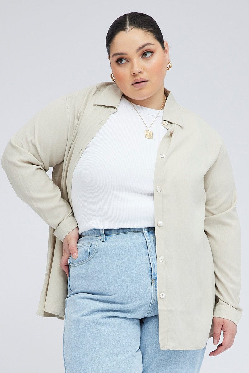 Beige Relaxed Shirt Long Sleeve for YouandAll Fashion