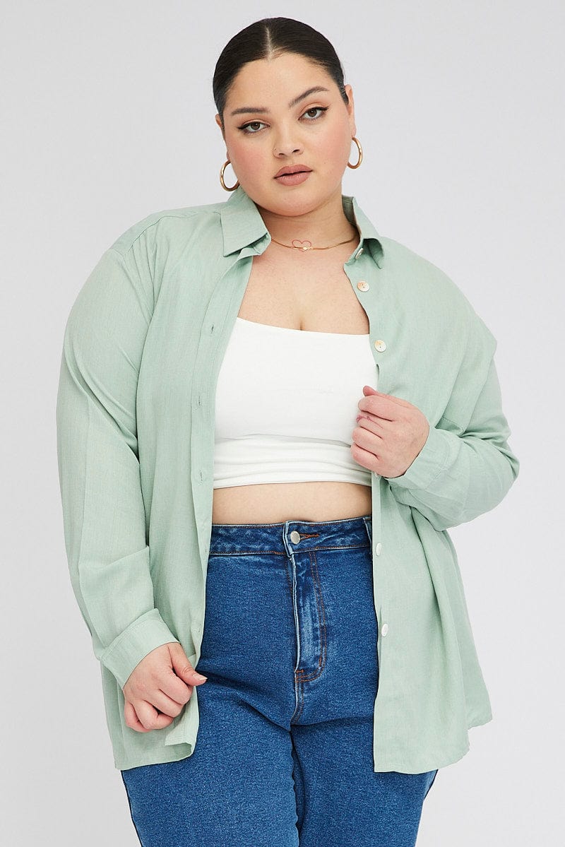 Green Relaxed Shirt Long Sleeve for YouandAll Fashion