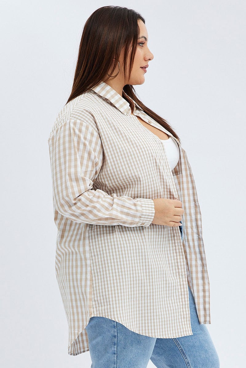 Beige Check Relaxed Shirt Long Sleeve Mixed Check for YouandAll Fashion