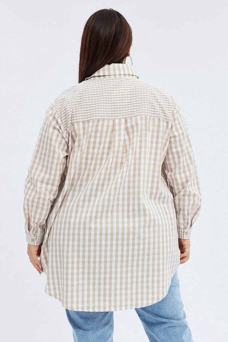 Beige Check Relaxed Shirt Long Sleeve Mixed Check for YouandAll Fashion