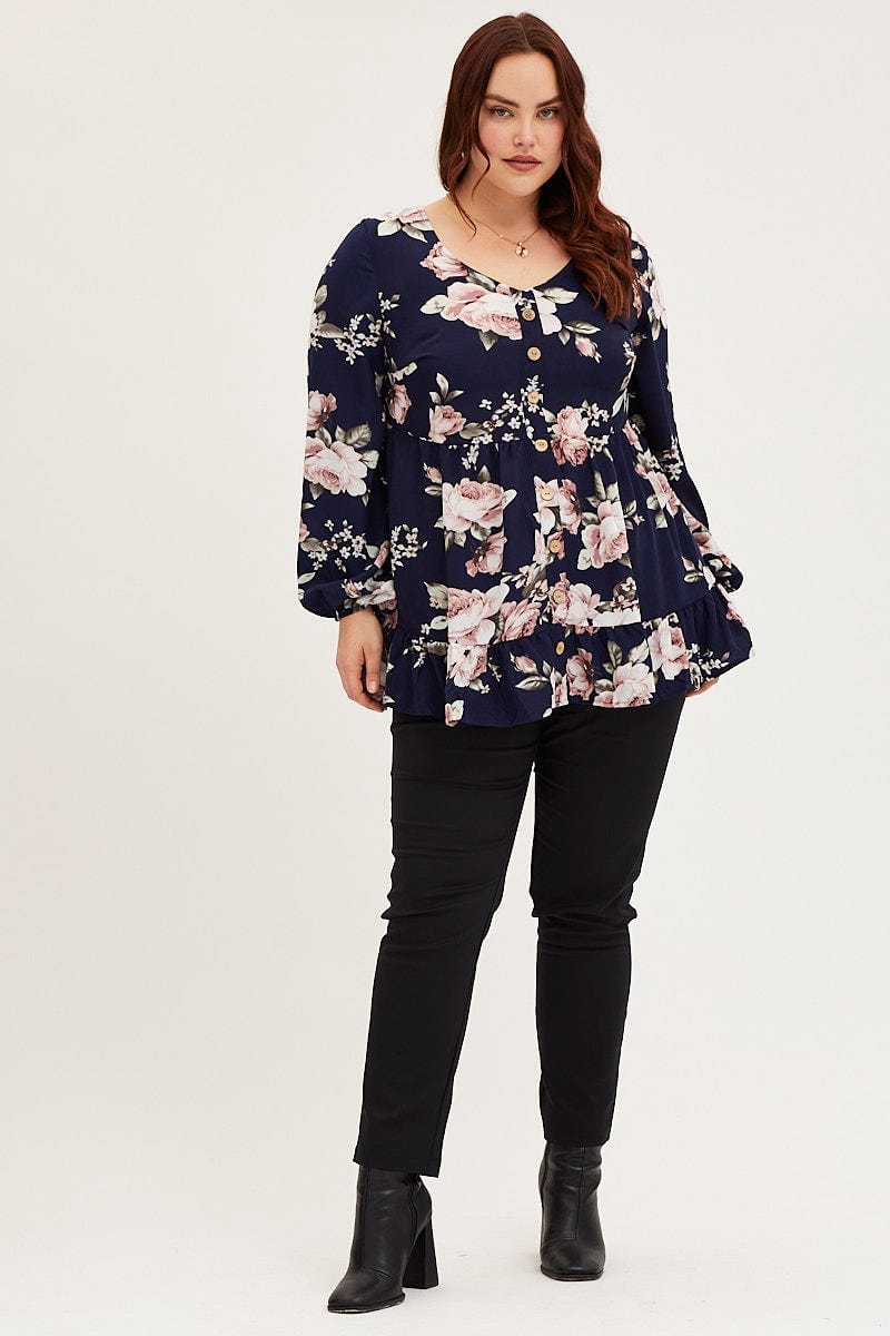 Floral Prt Smock Top Long Sleeve Tie For Women By You And All