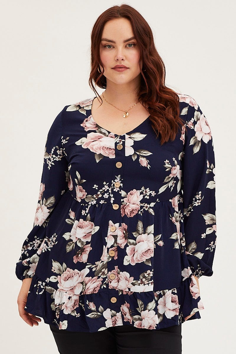 Floral Prt Smock Top Long Sleeve Tie For Women By You And All