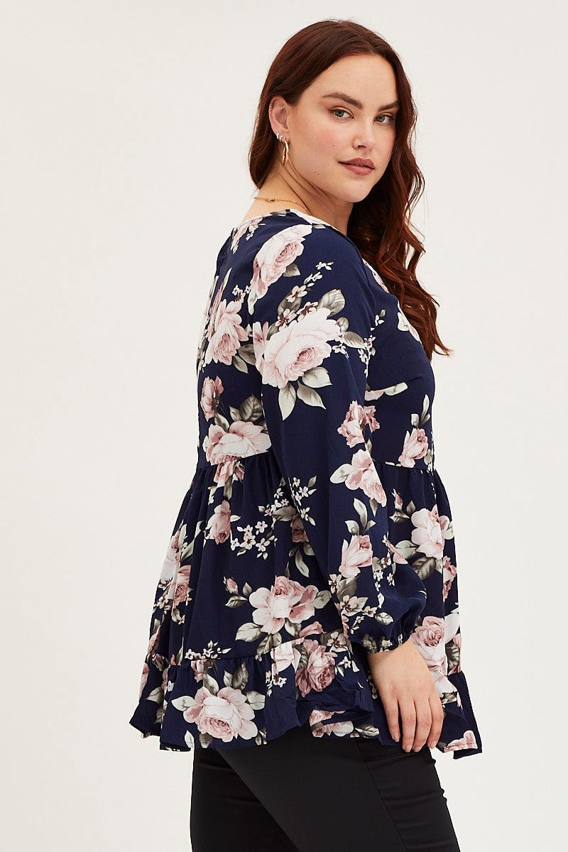 Floral Prt Smock Top Long Sleeve Tie For Women By You And All