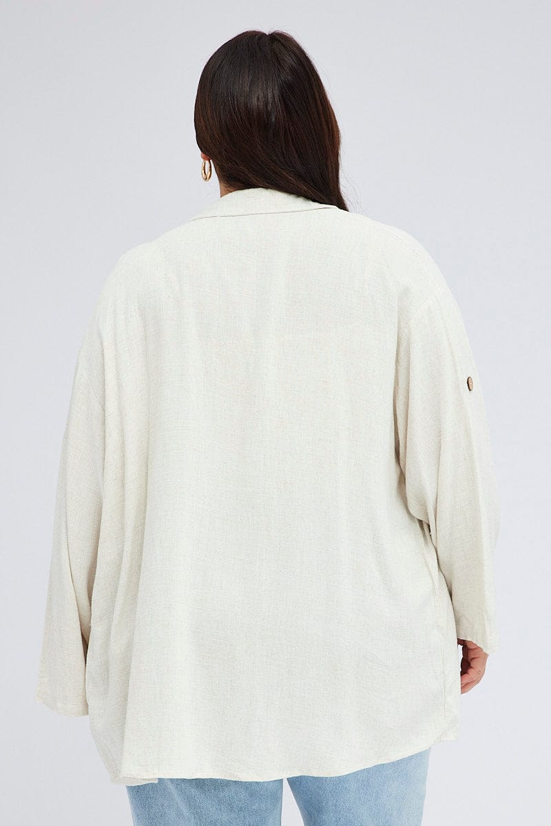 Beige Relaxed Shirt 3/4 Sleeve Linen Viscose for YouandAll Fashion