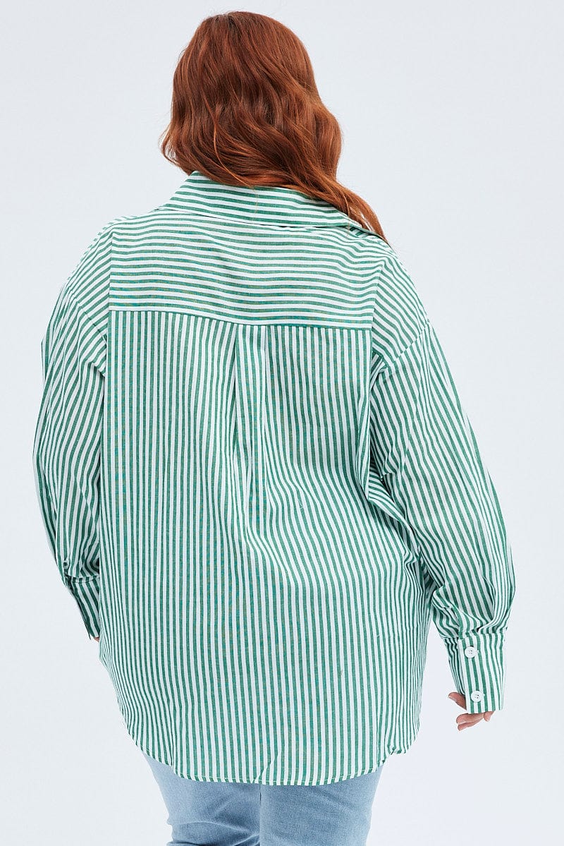 Green Stripe Relaxed Shirt Long Sleeve for YouandAll Fashion