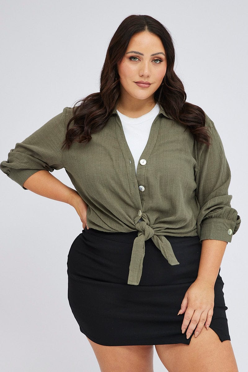 Green Relaxed Shirt Long Sleeve V Neck for YouandAll Fashion