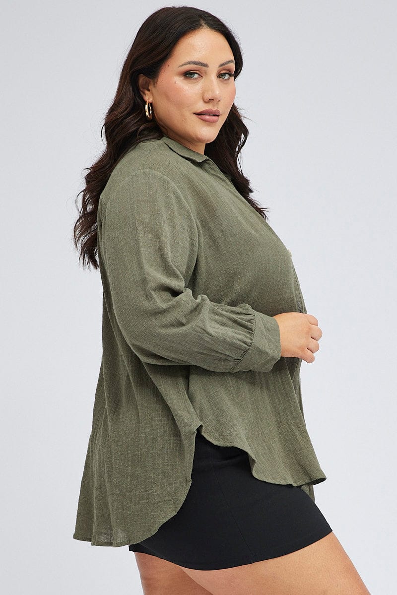 Green Relaxed Shirt Long Sleeve V Neck for YouandAll Fashion