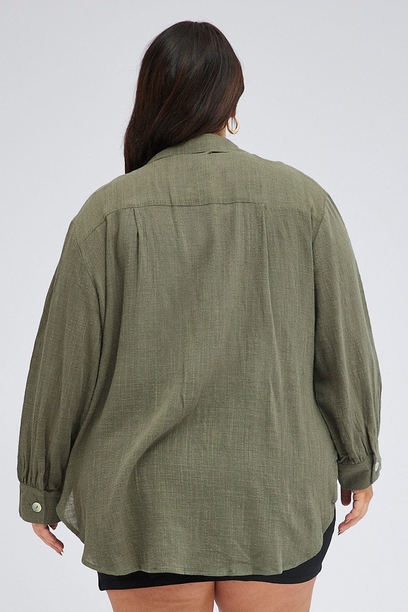 Green Relaxed Shirt Long Sleeve V Neck for YouandAll Fashion