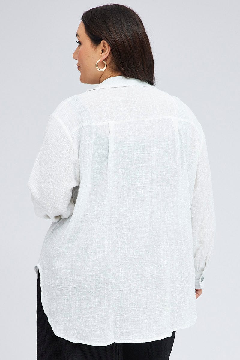 White Relaxed Shirt Long Sleeve V Neck for YouandAll Fashion