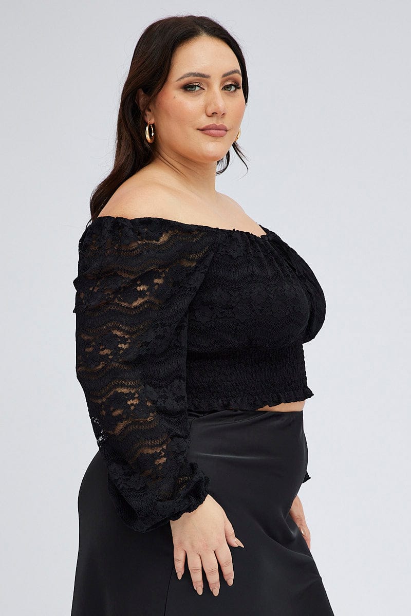 Black Crop Top Long Sleeve Lace for YouandAll Fashion