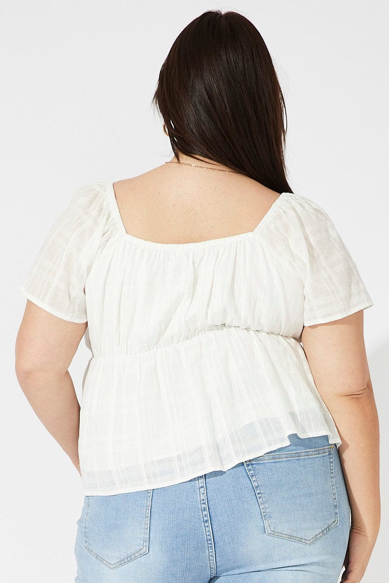 White Peplum Top Short Sleeve Self Check for YouandAll Fashion