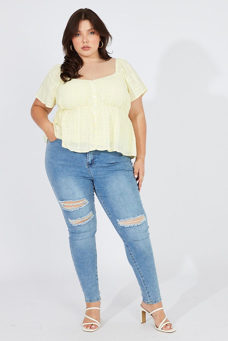 Yellow Peplum Top Short Sleeve Self Check for YouandAll Fashion