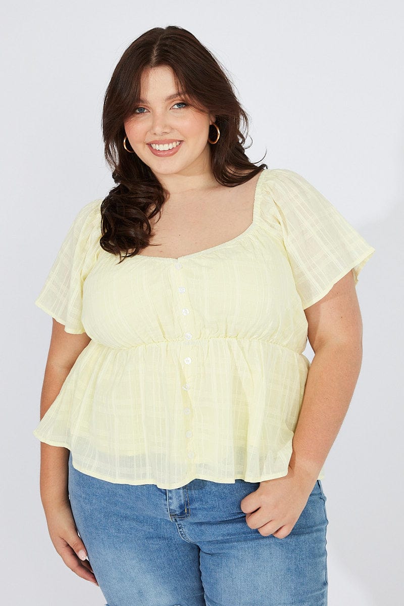 Yellow Peplum Top Short Sleeve Self Check for YouandAll Fashion