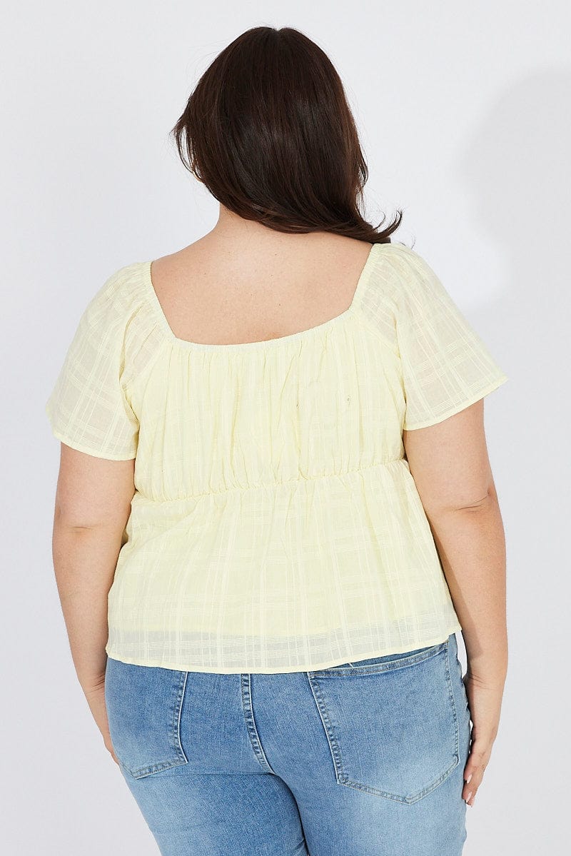 Yellow Peplum Top Short Sleeve Self Check for YouandAll Fashion