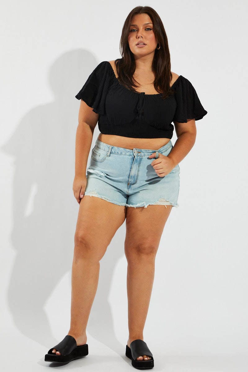 Black Crop Top Short Sleeve Cut Out for YouandAll Fashion