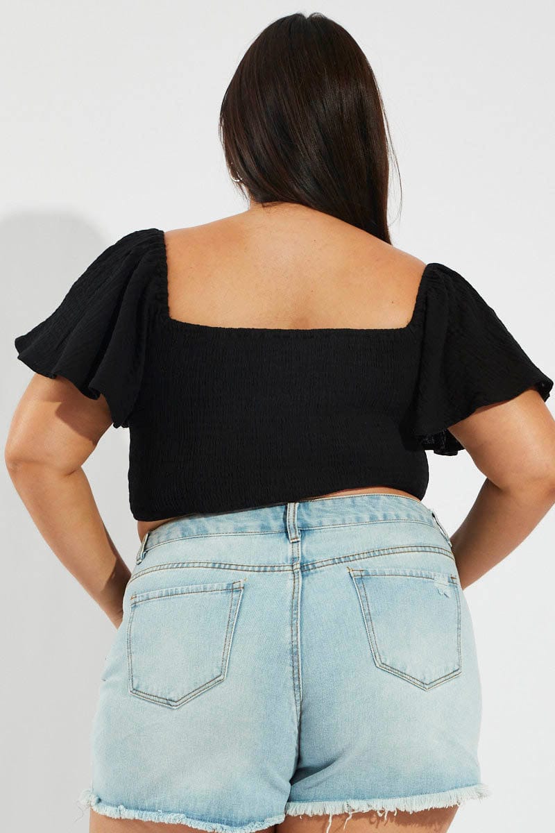 Black Crop Top Short Sleeve Cut Out for YouandAll Fashion