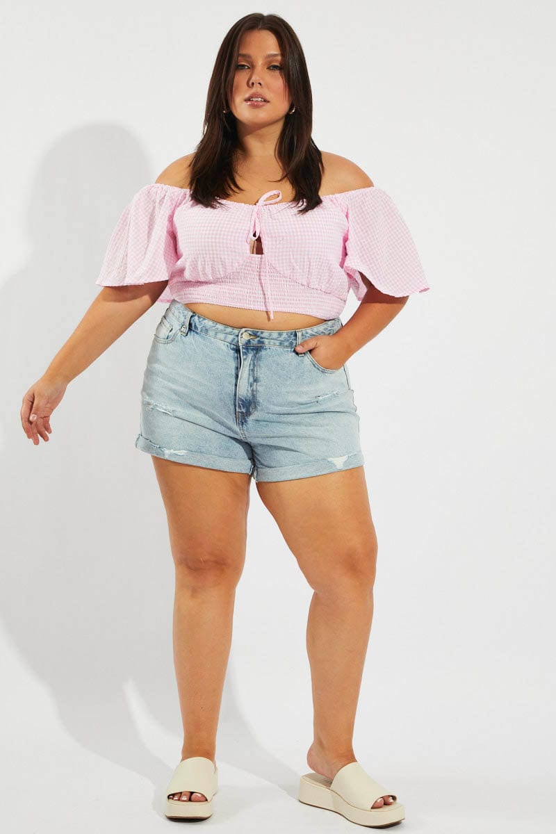 Check Top Pink Mini Pink Check Crop Top Short Sleeve Cut Out | You & All