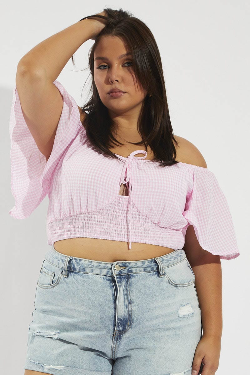 Check Top Pink Mini Pink Check Crop Top Short Sleeve Cut Out | You & All
