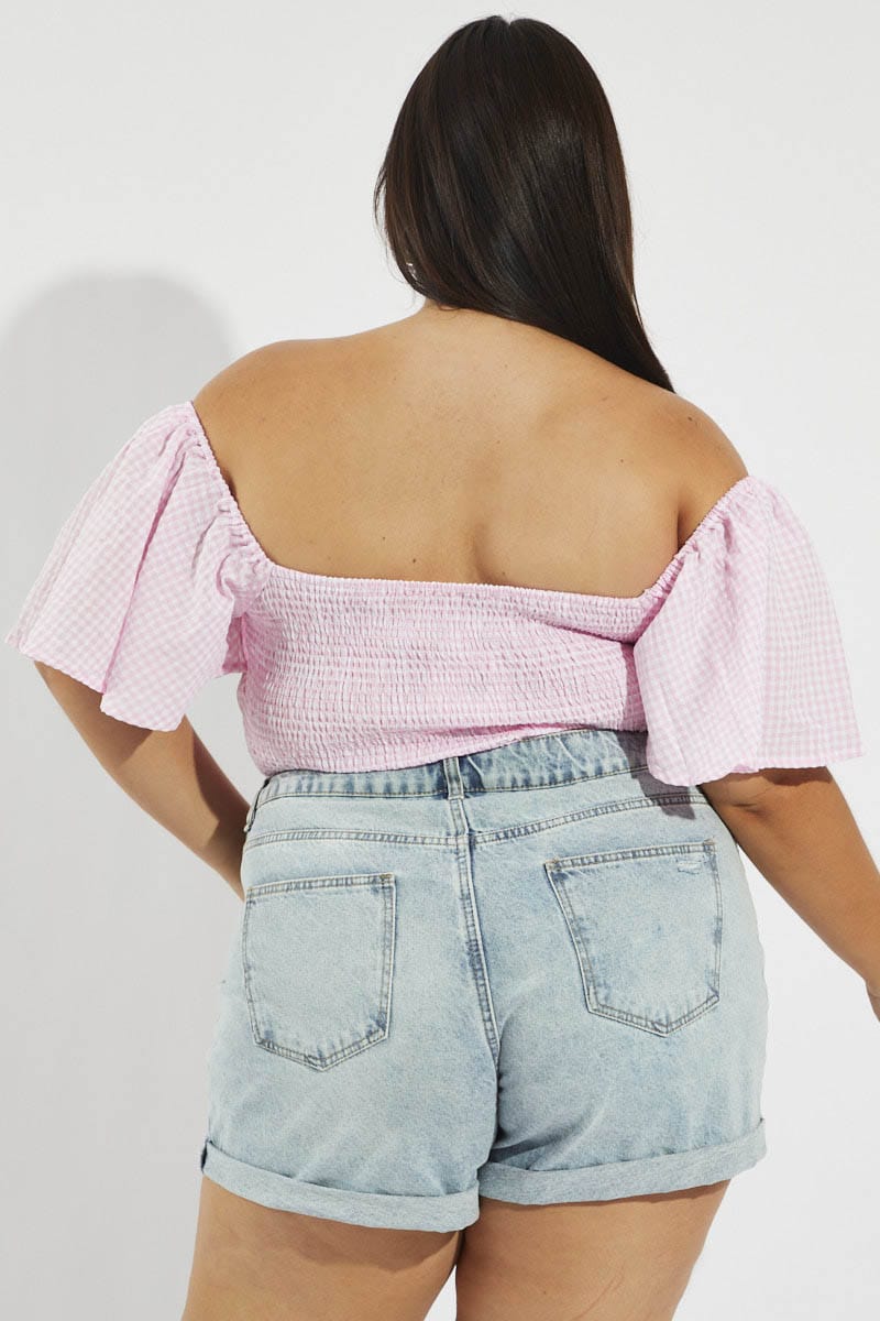 Check Top Pink Mini Pink Check Crop Top Short Sleeve Cut Out | You & All