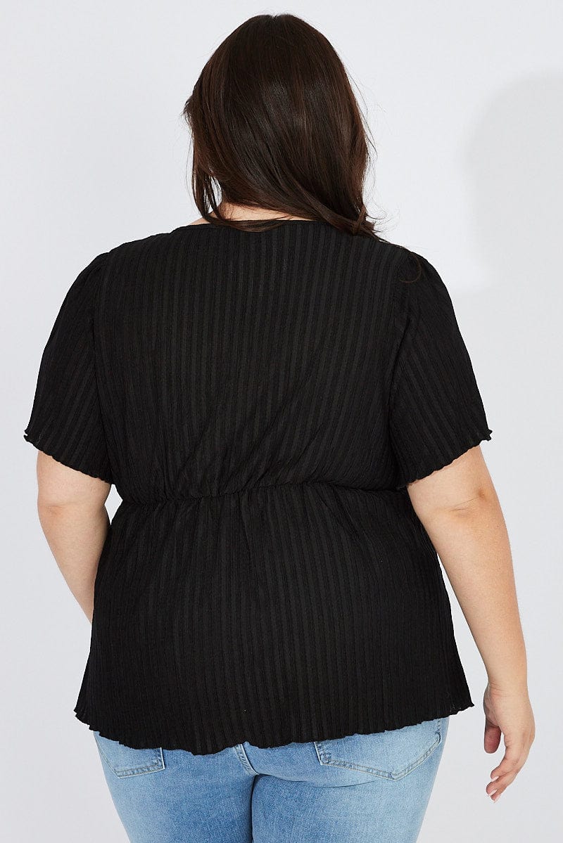 Black Smock Top Short Sleeve Textured for YouandAll Fashion