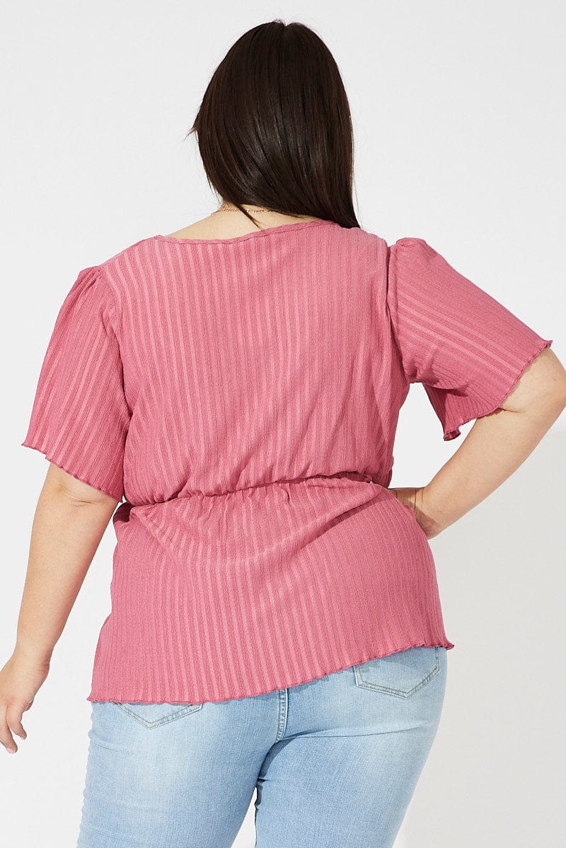 Pink Smock Top Short Sleeve Textured for YouandAll Fashion
