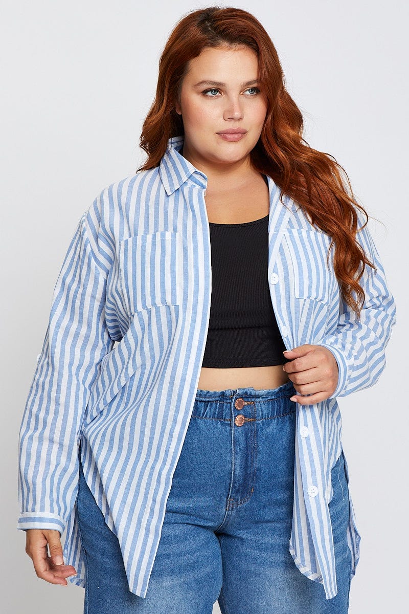Stripe Oversized Shirt Long Sleeve For Women By You And All