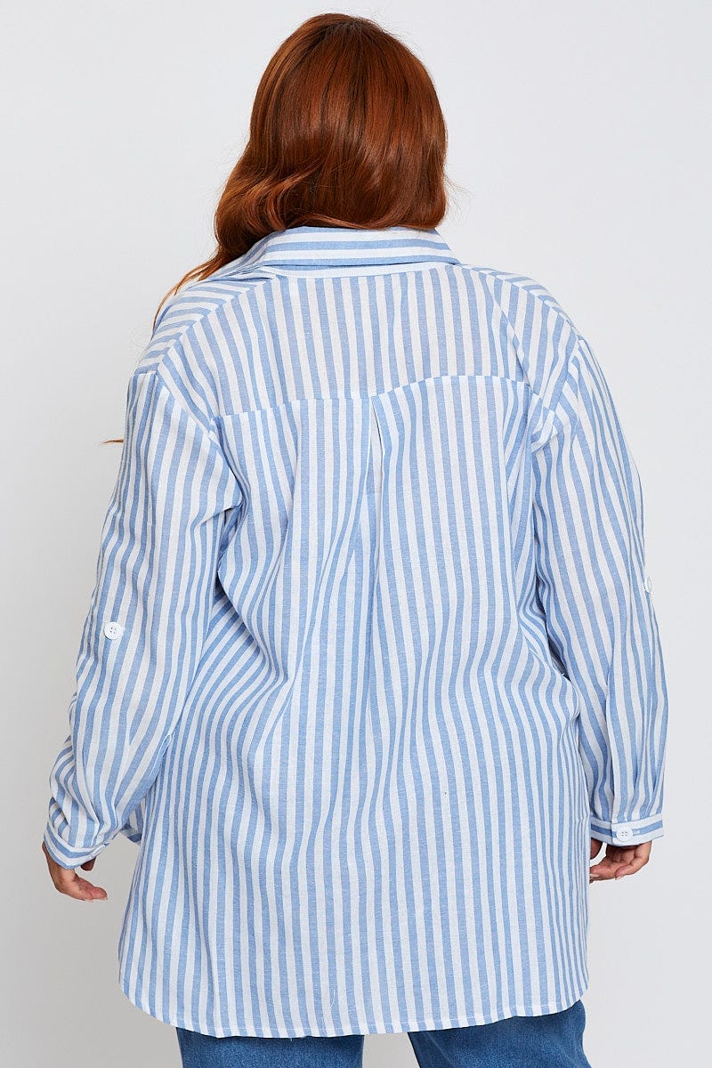 Stripe Oversized Shirt Long Sleeve For Women By You And All