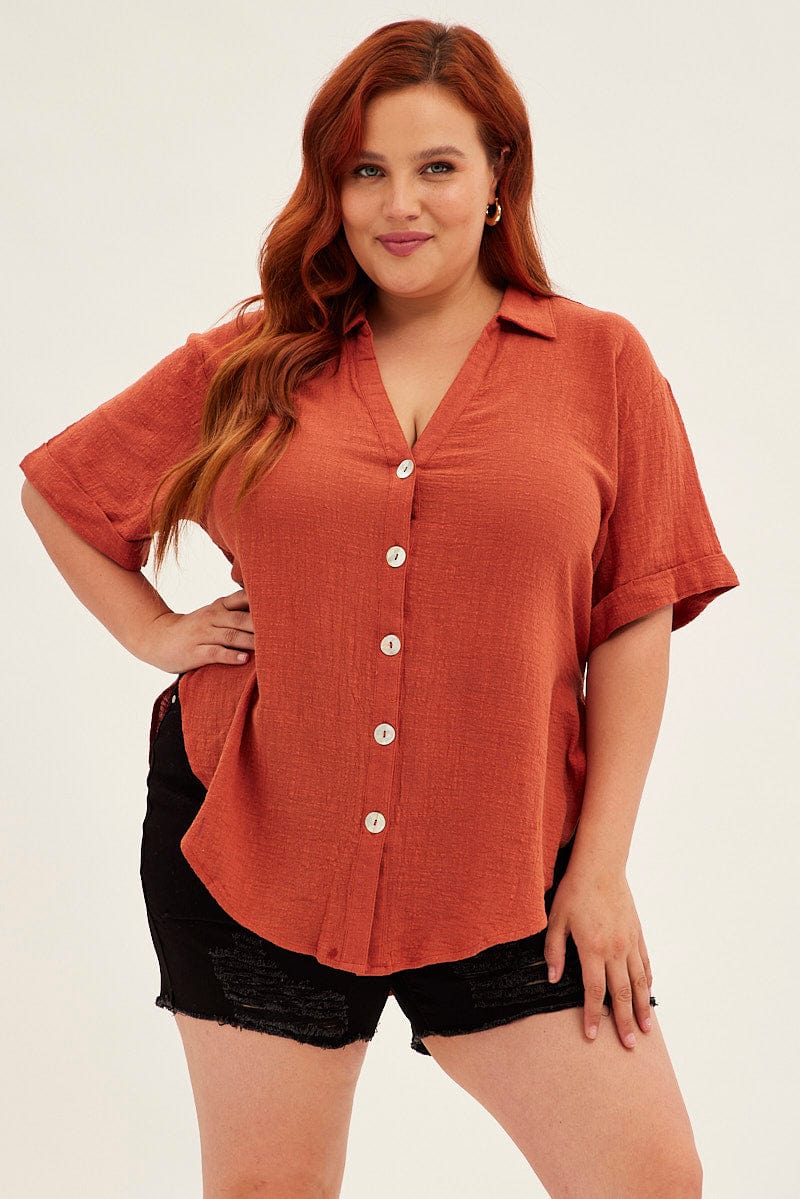 Blouse Plus Size Button Up Shirt Short Sleeve Elegant Plus Size